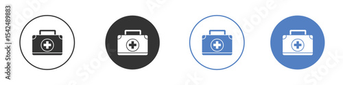 First aid kit icon collection for app in black and blue colors