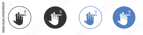Hand holding cigarette icon collection for app in black and blue colors