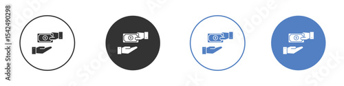 Hand money exchange icon collection for app in black and blue colors