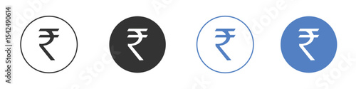 Indian rupee icon collection for app in black and blue colors