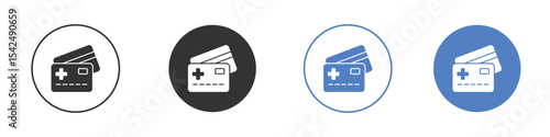 Insurance card icon collection for app in black and blue colors