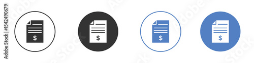 Invoice payment icon collection for app in black and blue colors