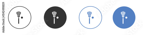 Lacrosse stick ball icon collection for app in black and blue colors