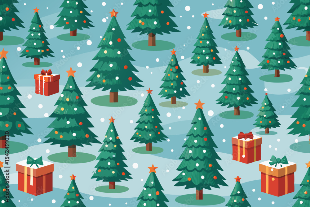 Fototapeta premium Christmas tree winter holiday illustration with snow and snowflake pattern