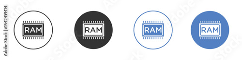 Memory icon collection for app in black and blue colors