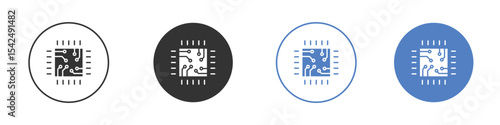 Microchip icon collection for app in black and blue colors