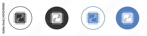 Microchip icon collection for app in black and blue colors