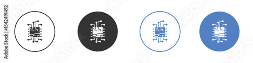 Microchip icon collection for app in black and blue colors