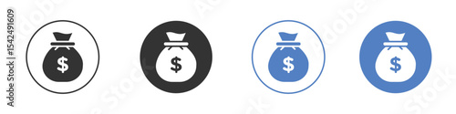 Money bag icon collection for app in black and blue colors