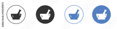 Mortar pestle icon collection for app in black and blue colors