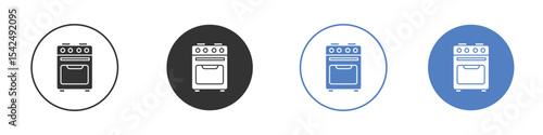Oven icon collection for app in black and blue colors