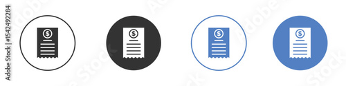 Payment receipt icon collection for app in black and blue colors