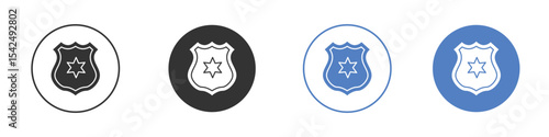 Police badge icon collection for app in black and blue colors