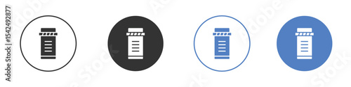 Prescription bottle icon collection for app in black and blue colors