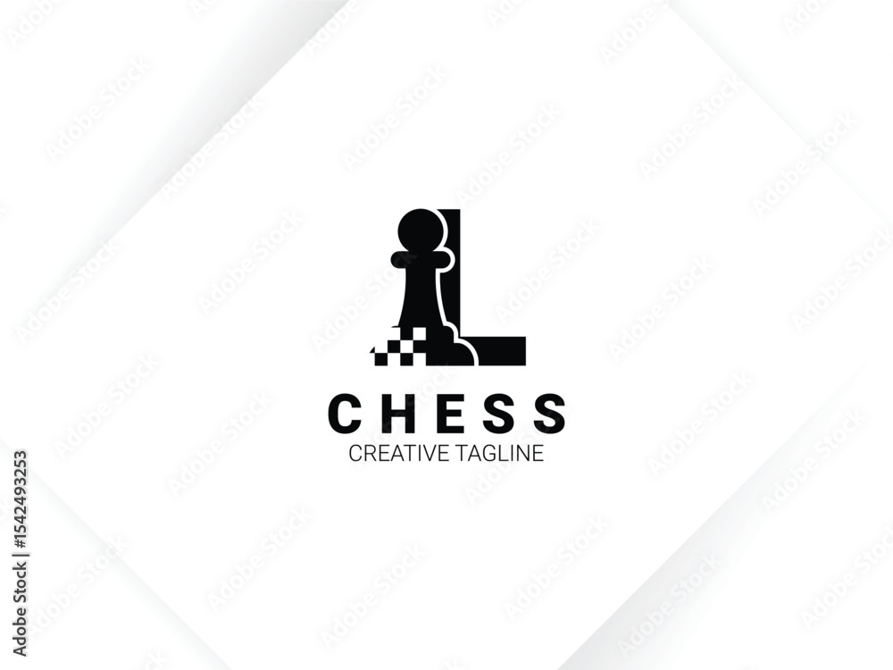 Fototapeta premium Simple letter L chess logo with pawn and chessboard symbol. Monogram logo template