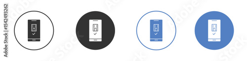Reservation smartphone icon collection for app in black and blue colors