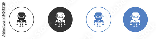 Robot icon collection for app in black and blue colors