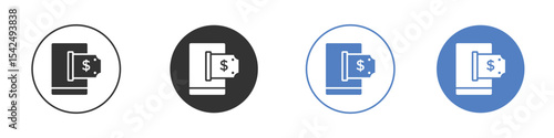Send money smartphone icon collection for app in black and blue colors