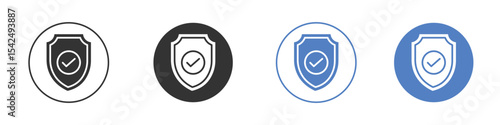 Shield check mark icon collection for app in black and blue colors