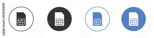 Sim card icon collection for app in black and blue colors