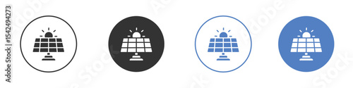 Solar panel icon collection for app in black and blue colors