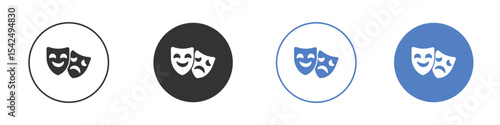 Theater masks icon collection for app in black and blue colors