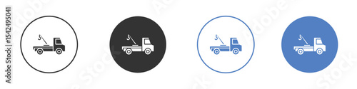 Tow truck icon collection for app in black and blue colors