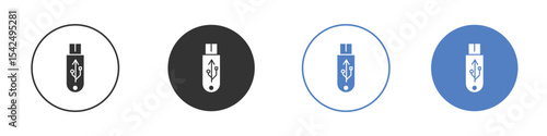 usb drive icon collection for app in black and blue colors