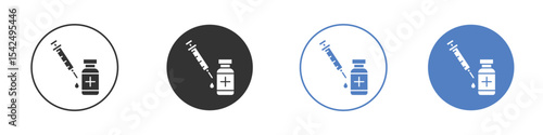 Vaccine vial icon collection for app in black and blue colors
