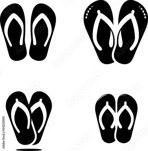 set of black and white flip-flop icon in simple style, ideal for summer-themed designs
