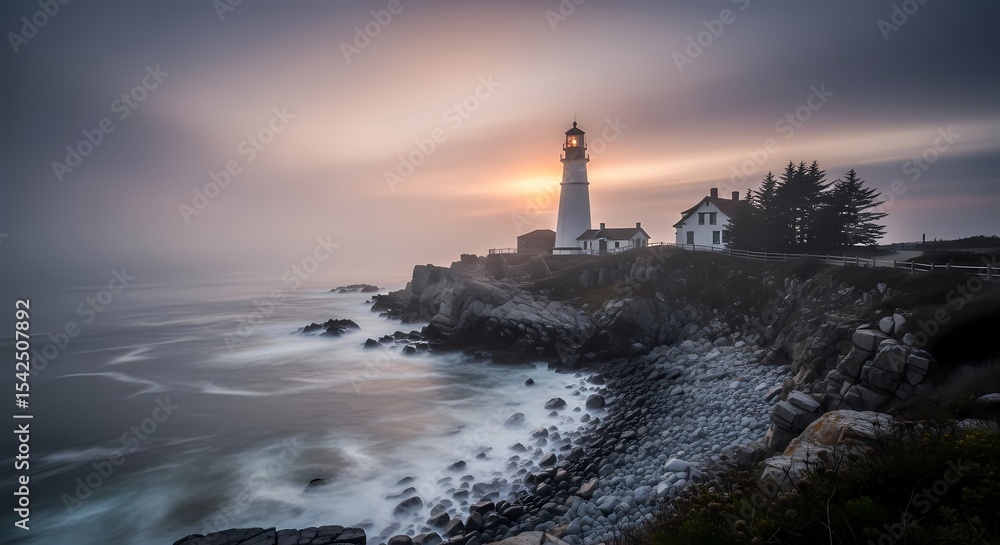 Naklejka premium Coastal Beacon: Lighthouse Guiding Through the Storm, Hope and Resilience
