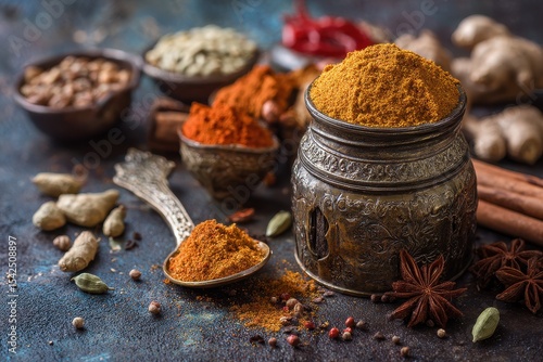 Fototapeta Naklejka Na Ścianę i Meble -  Curry masala a typical Indian kitchen spice made from various ingredients