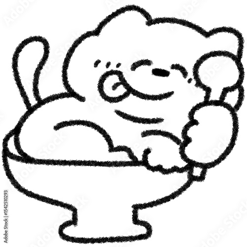 ごちそうさま♪ペロっとおいしい口のネコ（食育・子ども向け）モノクロ