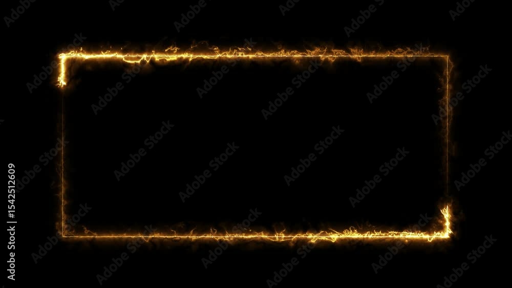 Fiery Golden Rectangle Frame Animated Fire Border for Videos, Motion Graphics, and Intros - 4K