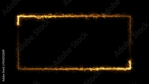 Fiery Golden Rectangle Frame Animated Fire Border for Videos, Motion Graphics, and Intros - 4K
