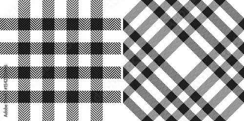 Stylish monochrome herringbone and plaid patterns.  Perfect for textile design, fashion, website backgrounds, or packaging.