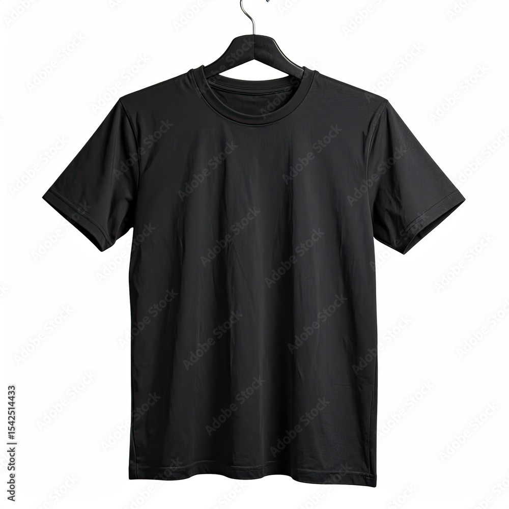 Black T-Shirt Hanging on a Black Hanger Black T-Shirt Hanging on a Black Hanger