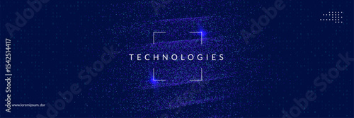 Blue Tech Dots Abstract Background. Bg For Ai And Big Data Concept With Lines, Numbers And Light. The Digital Grid Creates A Futuristic, Dynamic Pattern Of Energy Flow. Vector Blue Tech Dots