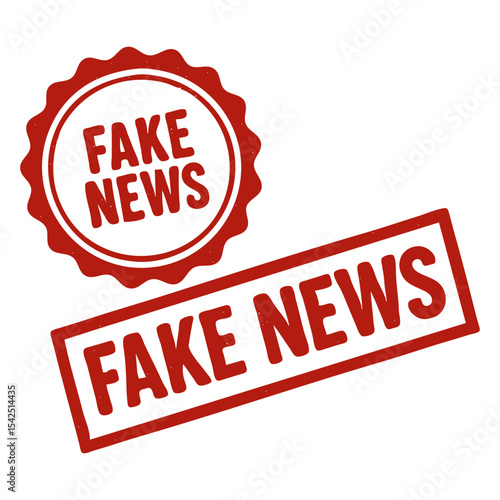 Red Distressed Fake News Stamps on a Beige Background