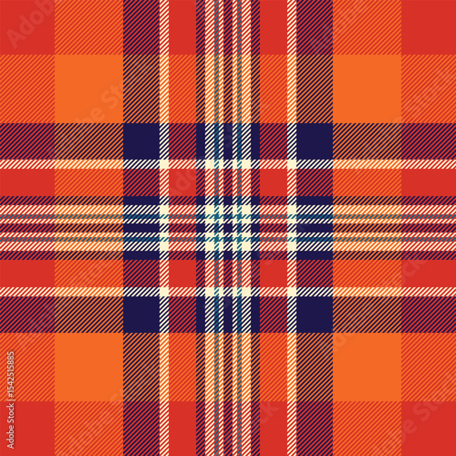 Vibrant orange and navy plaid pattern.  Perfect for textile design, fall fashion, or autumnal themed projects. This richly textured image evokes warmth and comfort.
