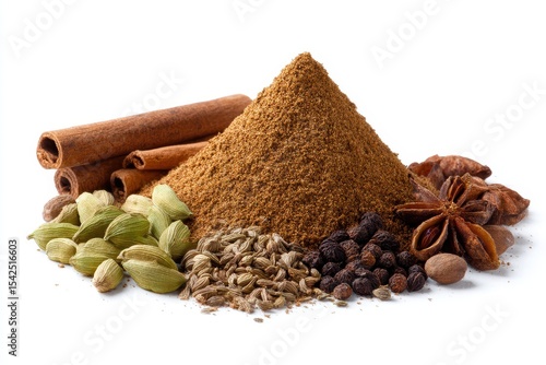 Fototapeta Naklejka Na Ścianę i Meble -  Garam masala spice blend for vegetarian or non vegetarian cooking isolated on white
