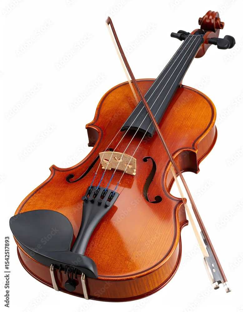 Fototapeta premium Brown Violin and Bow Isolated on White