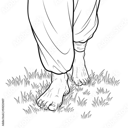 Bare feet on grass representing grounding in Qigong practice
