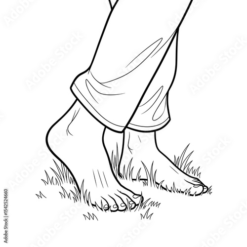 Bare feet standing on grass representing grounding in Qigong practice