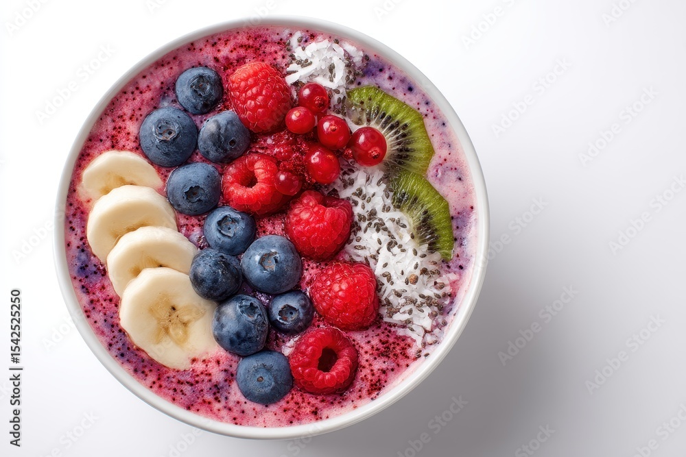 Top view of a smoothie bowl on a white background Top view of a smoothie bowl on a white background