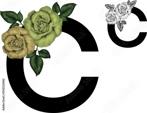 alphabet letter C with floral element series