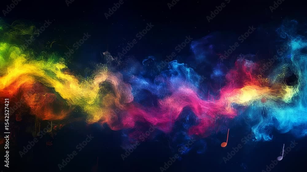 Vibrant Musical Notes Dancing in a Colorful Nebula, Abstract Background Video Vibrant Musical Notes Dancing in a Colorful Nebula, Abstract Background Video
