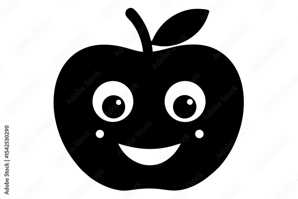 Obraz premium Black Silhouette Cartoon Apple Smiling Face white