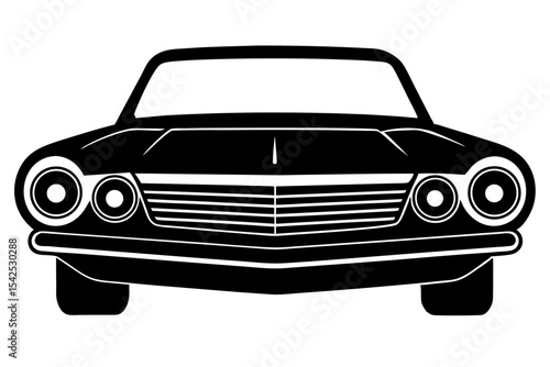 Black Silhouette Classic American Car Front View Icon 1