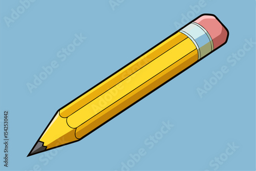 Diagonally Angled Classic Yellow Wooden Pencil Illustration